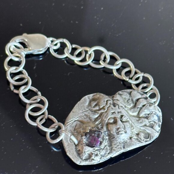 Medusa Sterling Silver Cuff Bracelet 925 Victorian Burma Ruby Genuine Gift .925 - Picture 4 of 8